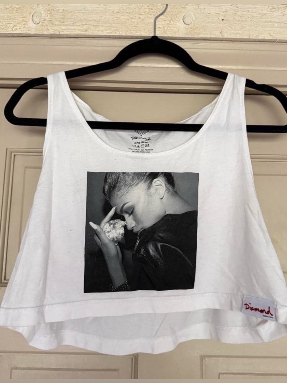 Diamond Supply Co. White Crop Tank with Black Photo Graphic